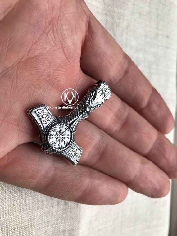 Medium, sterling, silver, 925, THOR'S HAMMER, Mjolnir, Mjollnir, MJÖLNIR, Viking, Double Sided, Ethnic, skull, algiz, rune, runes,