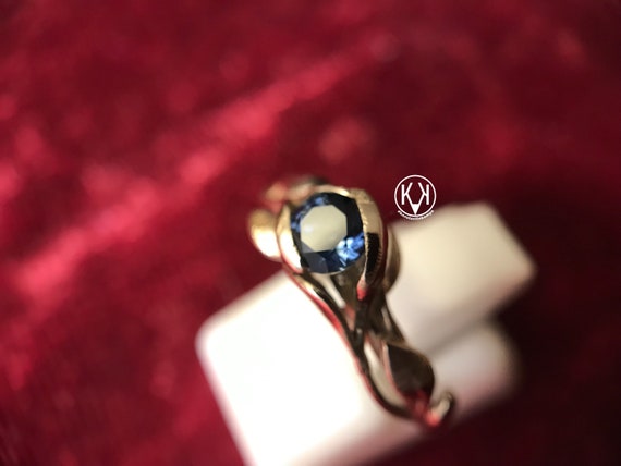White, Gold, 14k, Sapphire, Leaves, Birch,