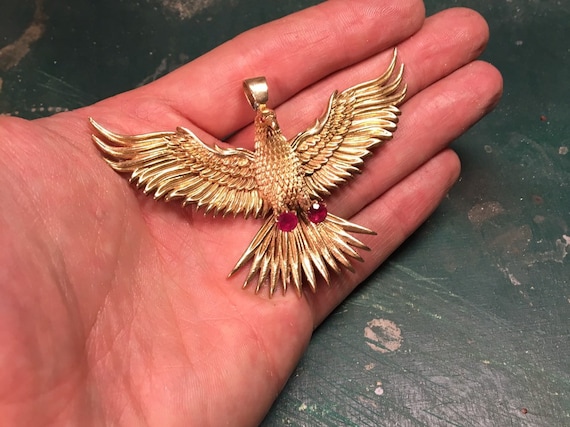 Big Eagle, Ethnic, SOLID, yellow, gold, 14k, big, Ruby,