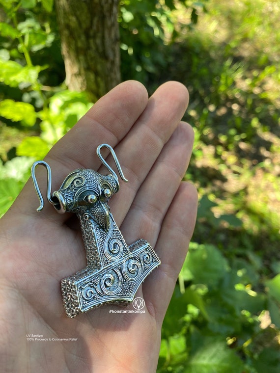 Solid, Sterling silver 925, Kabara, Thors Hammer, (reproduction), Historical pattern (Skane, Kabara, Sweden), Heavy, Mjolnir, Ethnic