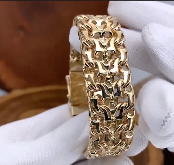 14k yellow gold Diamond Free shipping fest, Ethnic Yellow Gold Bracelet dragon with strong Box Clasp