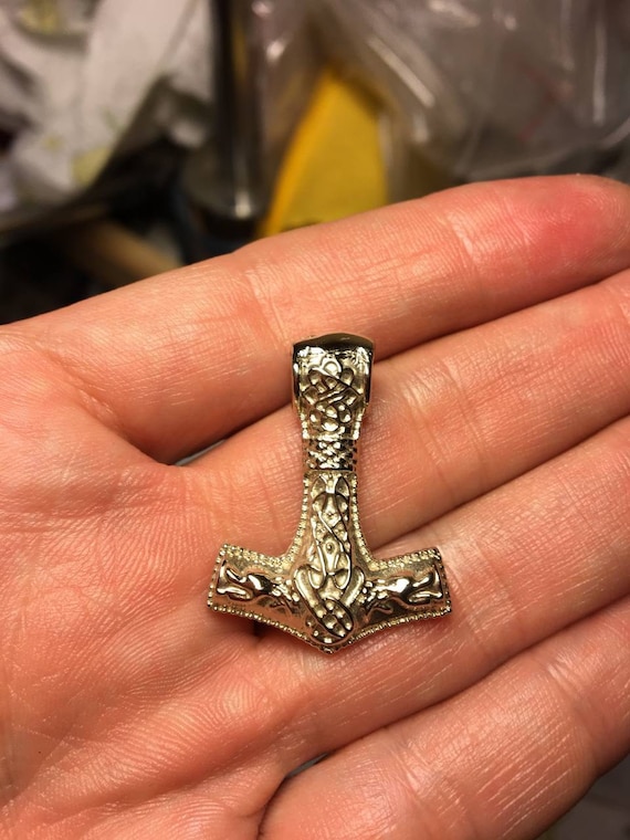 15.4 grams, Men, Women, Solid, white , gold, 14k, Free shipping FedEx, Norse, HAMMER, MJÖLNIR, wolf, Double Sided, Ethnic,
