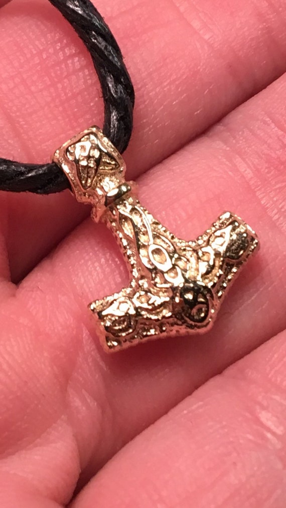 Dragon, Small, Solid, 14K, Yellow Gold, Double Sided, THOR'S, Hammer, Mjolnir, Viking, ethnic, handmade, gift, girls, and boys, Men, Women,