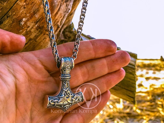 Mjolnir Solid Silver Sterling 925, Double Sided THOR'S, Trinity, Viking, Solid Silver 925 Chain, Round, ethnic, handmade