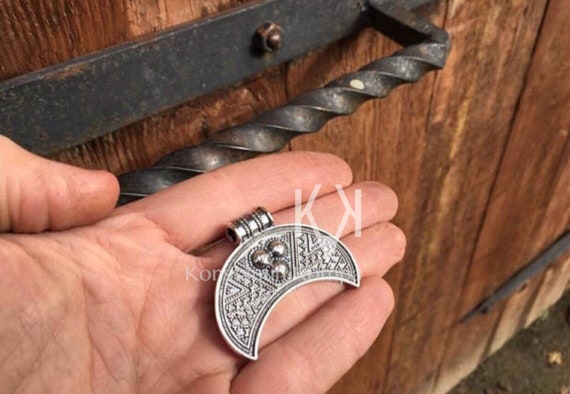 Solid Silver, Sterling 925, Lunula, PENDANT Amulet, Ethnic