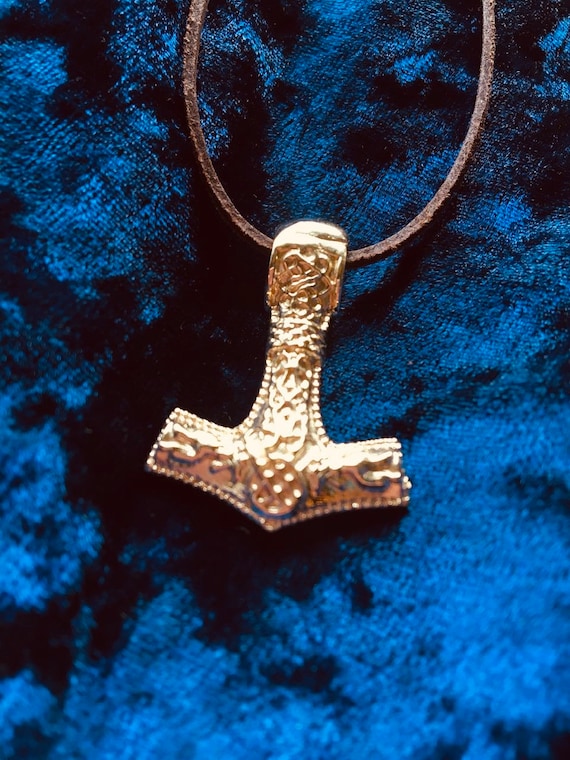 Men, Women, Solid, yellow, gold, 14k, Free shipping FedEx, Norse, HAMMER, MJÖLNIR, wolf, Double Sided, Ethnic,