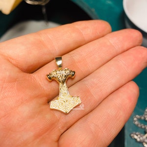 Solid, 14K, Yellow Gold, Double Sided, THOR&#39;S, Hammer, Mjolnir, Norse, Viking, ethnic, handmade,