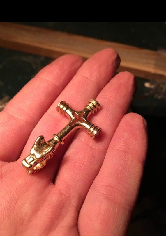 Yellow Gold 14k Wolf Cross Iceland wolf cross 15 grams. (Not empty inside and not gilded) Cross mjolnir replica