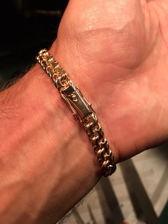 27 gr. 14k. Free shipping FedEx, Ethnic Yellow Gold Bracelet with strong Box Clasp