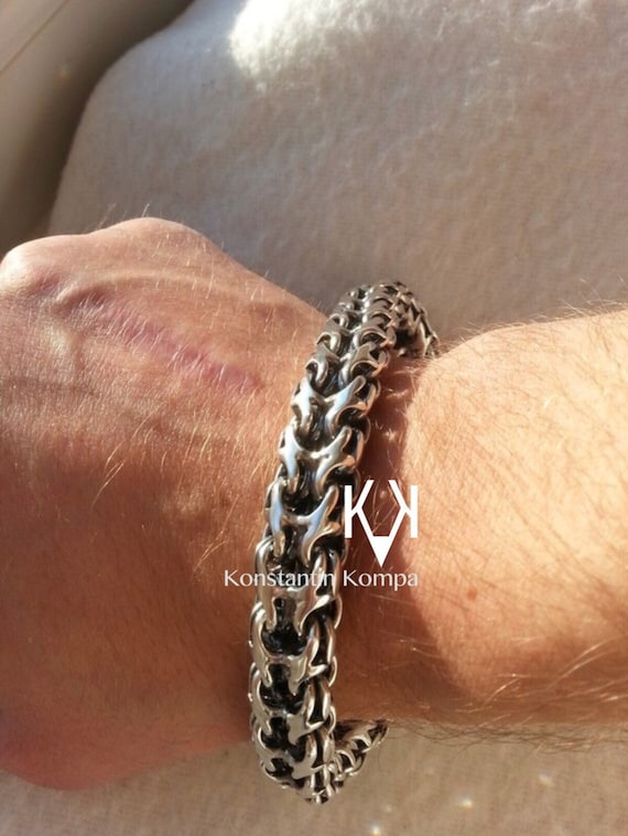 Free shipping., Heavy, Dragon, Viking Solid Silver, Sterling, 925, Bracelet, argent, massif, Ethnic,