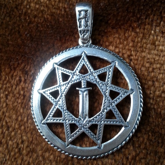 Solid Sterling Silver, 925, The Sword, in the Star, Pendant Amulet, Ethnic