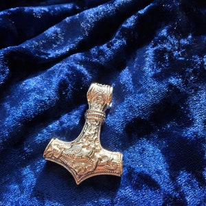 50grams, Free shipping FedEx, Yellow, solid, Gold, 14k, THOR&#39;S HAMMER, Mjolnir, Mjollnir, Trinity, Viking, Double, Sided, Ethnic,