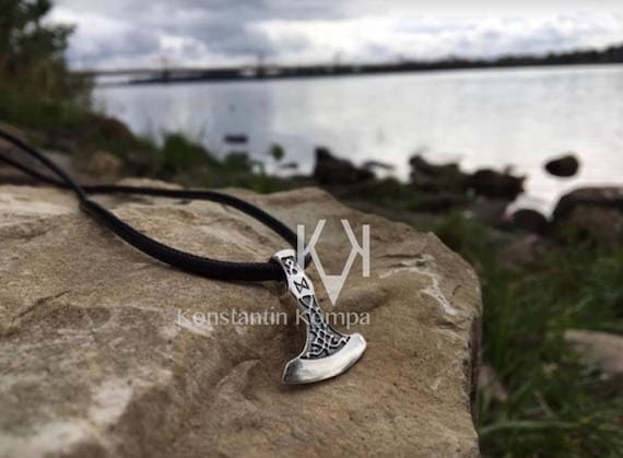 SOLID, Sterling Silver 925, AXE, WITH Dagaz, Rune, Pendant, Amulet, Ethnic,