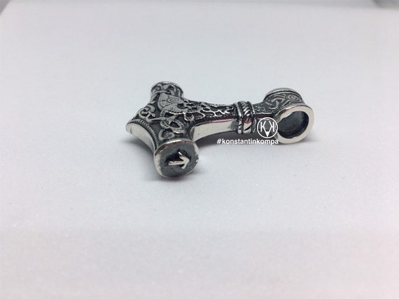 Heavy, Solid, Silver, Sterling, 925, THOR'S, HAMMER, with two, Runes, Teiwaz, Trinity, Viking, Double, Sided, Ethnic, Rune,