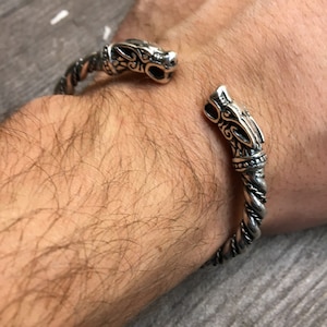 Dragon, head, Solid, Silver Sterling 925, Free shipping, wolf’s head, Bracelet, Totem, Ethnic,
