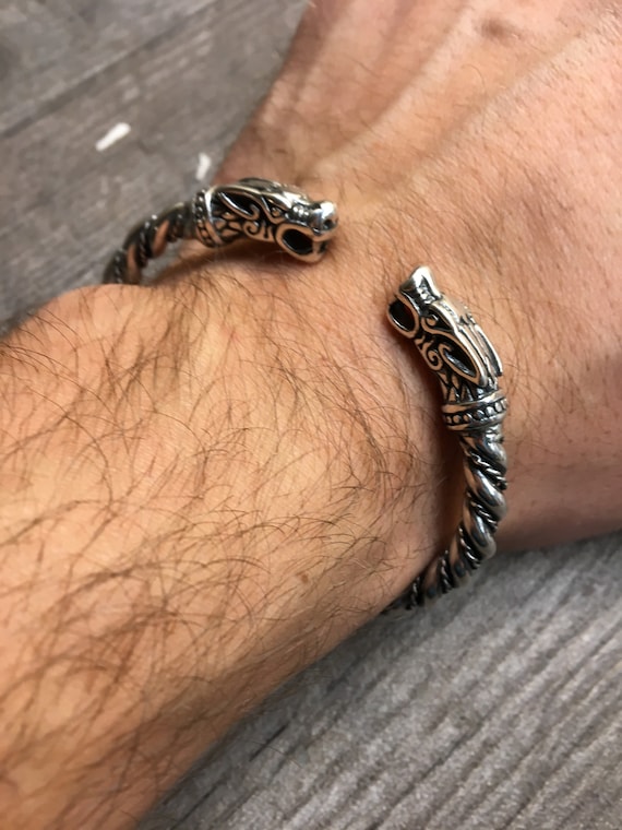 Dragon, head, Solid, Silver Sterling 925, Free shipping, wolf’s head, Bracelet, Totem, Ethnic,