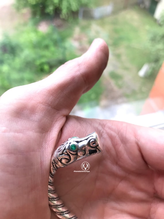 Gotland, Bracelet, Dragons, Eyes, Emerald, Viking, Norse, sterling silver 925, handmade, dragons, dragon, emerald, emeralds, replica