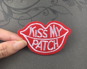 Kiss My Patch Iron On Sew On T Shirt Jeans Jacket Bag Red Lips Embroidered Badge