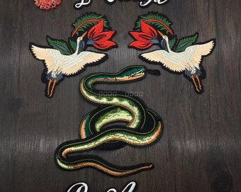 letters crane SNAKE Patch Large Back Patch Full Embroidered Red Snake Animal Sew on Iron on Patch patches for jacket jean patch