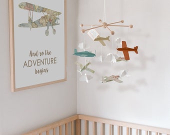 Airplane baby mobile. Vintage airplane mobile. Travel nursery mobile. Gender neutral crib mobile for baby gift