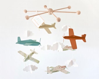 Vintage airplane mobile baby. Travel nursery airplane mobile. Pilot mobile. Neutral nursery mobile. Crib mobile. Baby shower gift
