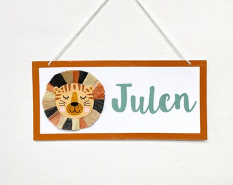 Cartel de pared con nombre para decoración de guardería de selva. Placa personalizada para puerta de habitación de la jungla. Letrero jungla