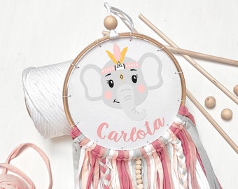 Bastidor personalizado ELEFANTE TRIBAL. Elefante rosa decoración habitación infantil