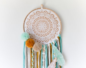 Wall hanging for boho chic nursery. Boho dream catcher. New home gift for baby room decor