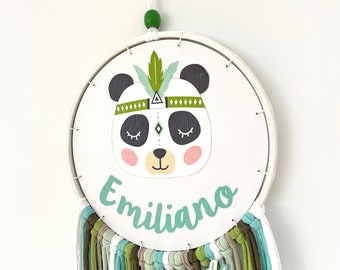 Personalized Baby gift. Name sign. Panda Bear wall hanging decor for jungle nursery