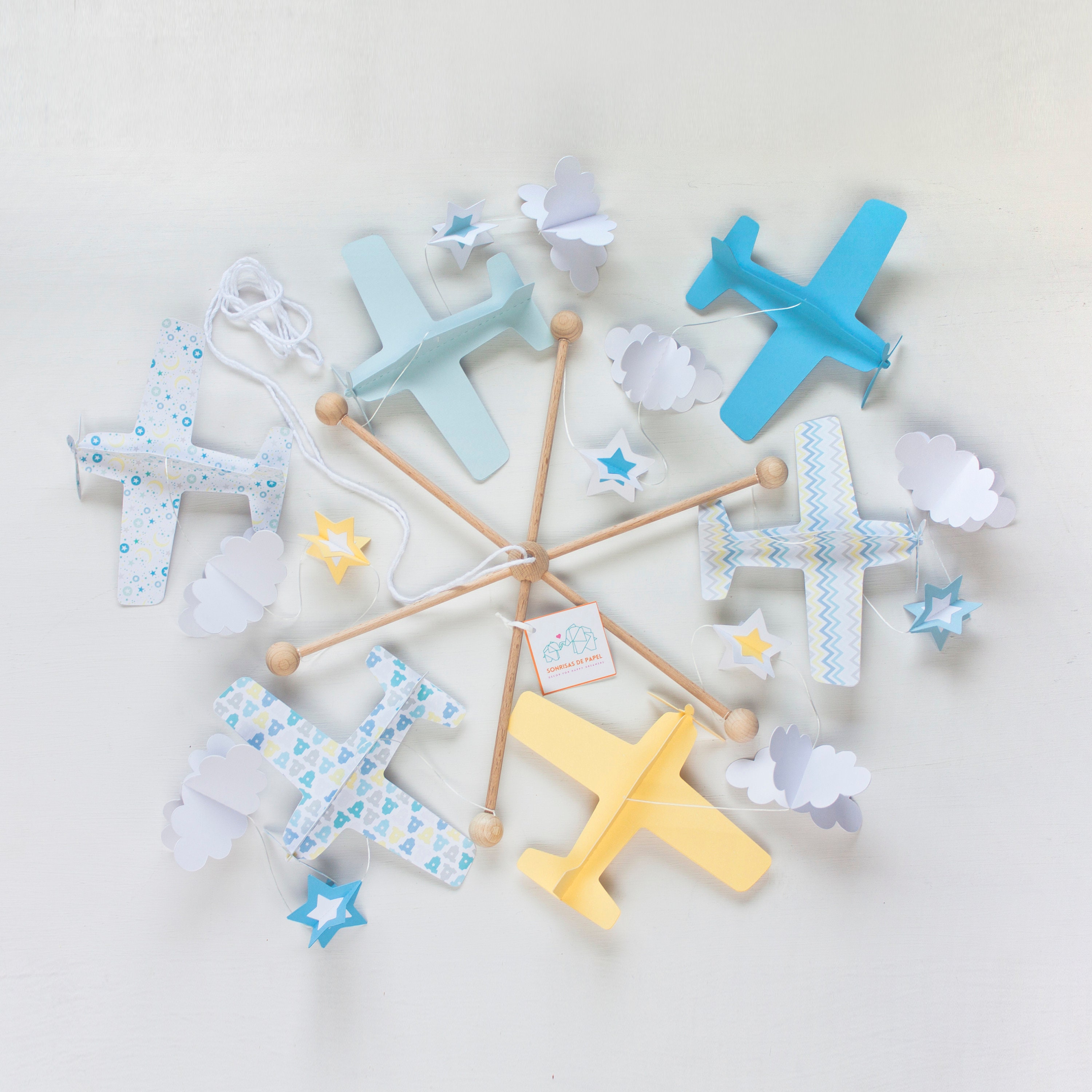 Airplane Mobile Pilot Baby Gift Boy Nursery Room Blue Baby