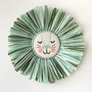 Lion Face Raffia Wall Hanging, Safari Jungle Theme Nursery, Lion Head Boho Nursery Decor