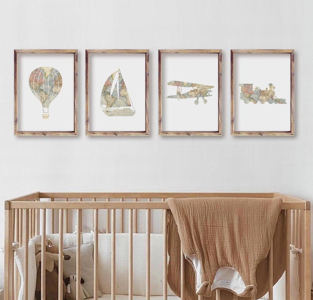 Set of 4 Vintage Adventure Nursery Prints. Travel Wall Art for Kids ...