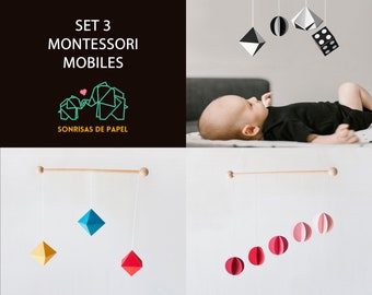 Set 3 MONTESSORI Mobiles. Munari mobile. Gobbi mobile. Octahedron mobile. Montessori toy