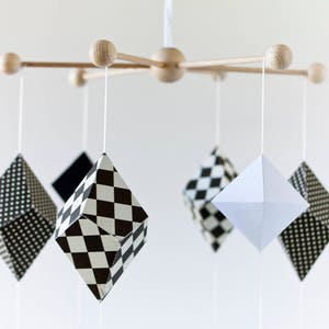 Checkered nursery. Black white mobile. Geometric Baby mobile. Modern crib mobile. Newborn gift image 3