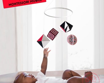 Móvil montessori de bricolaje. Móvil bebé Montessori imprimible. PDFDIGITAL. Plantilla de móvil colgante para bebé recién nacido. rojo negro blanco
