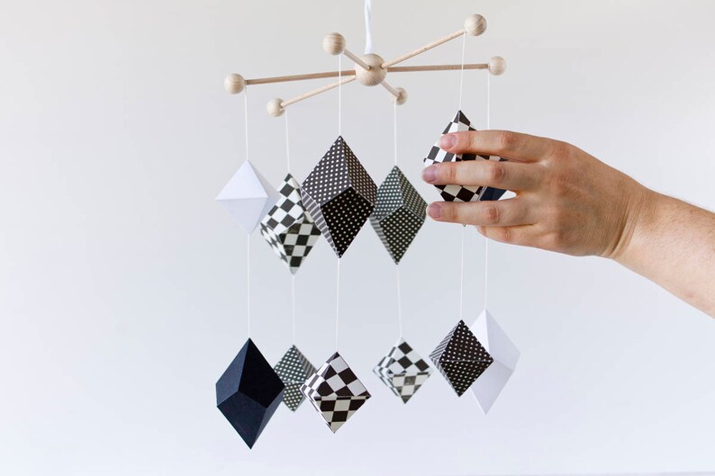 Checkered nursery. Black white mobile. Geometric Baby mobile. Modern crib mobile. Newborn gift image 1