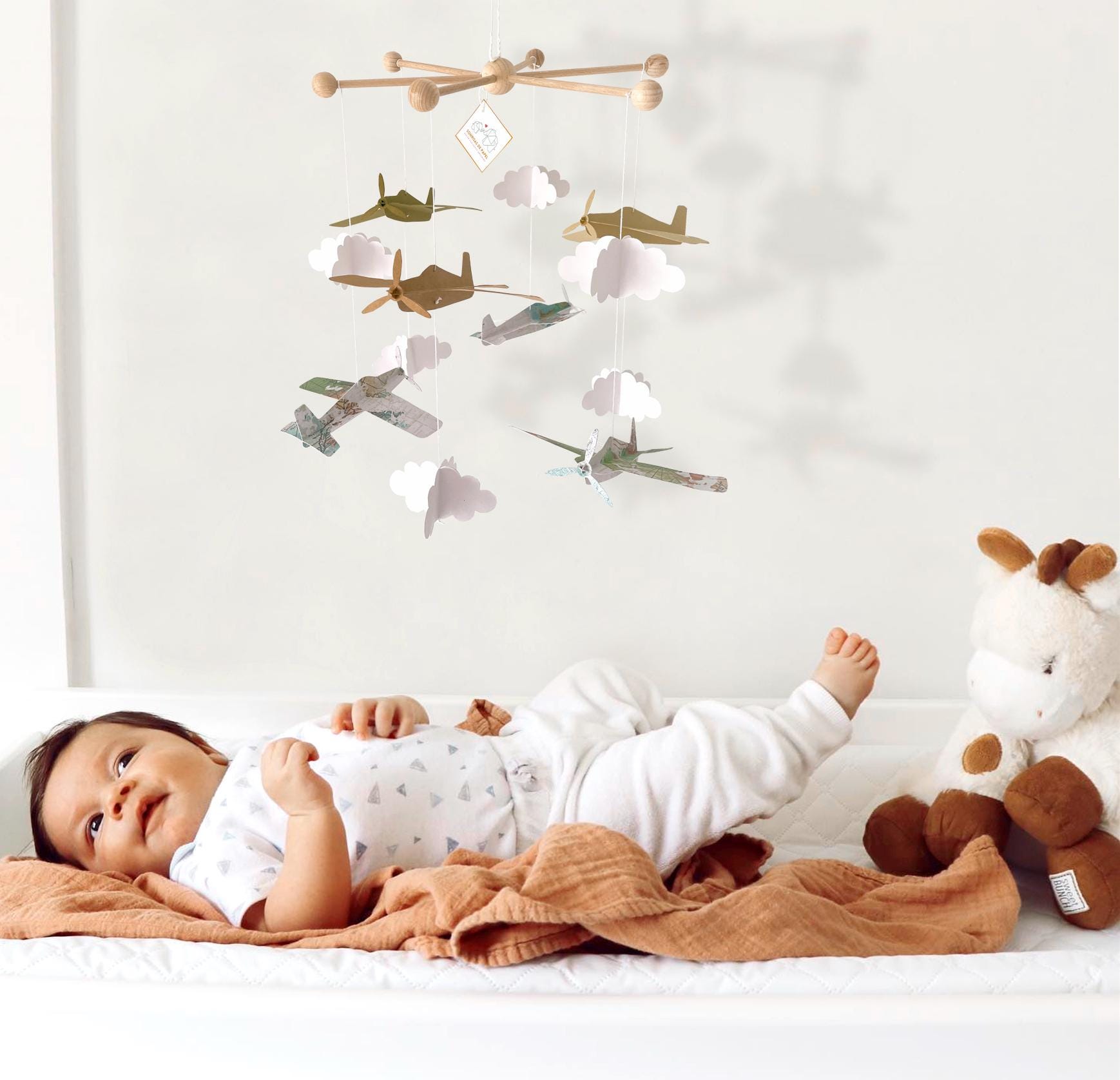 Vintage airplane mobile for green nursery