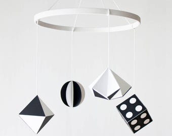 High contrast Montessori mobile for baby stimulation. Black and white Toy for newborn gift. Crib baby mobile montessori