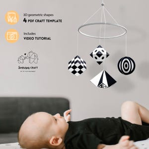 DIY montessori movil. DIGITAL PDF Plantilla manualidades de movil colgante para recien nacido. Movil bebe en blanco y negro