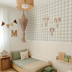 Lot de 3 montgolfières en bois. Décoration murale pour chambre d'enfant. Plaque murale de voyage pour chambre de bébé. Ballon cartes vintage pour chambre d'enfant neutre