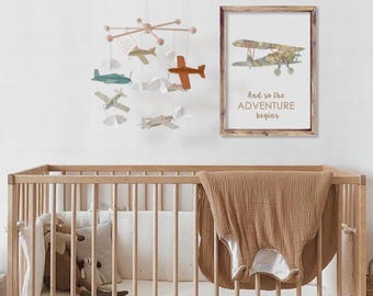 Airplane mobile. Baby shower gift for airplane lovers. Aviation nursery mobile. Hanging crib mobile for travel kids room decor