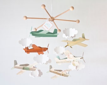 Vintage Travel nursery theme. Neutral airplane mobile. Vintage airplane mobile baby