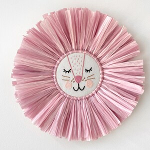 Pink Lion Face Raffia Wall Hanging, Safari Jungle Theme Nursery, Lion Head Boho Nursery Decor