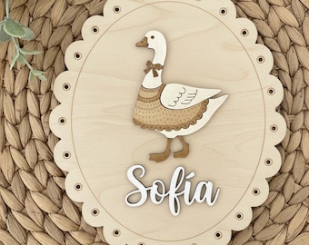 Personalized Wooden Goose Nursery Name Sign. Vintage wall decor for kids room. Babyshower gift