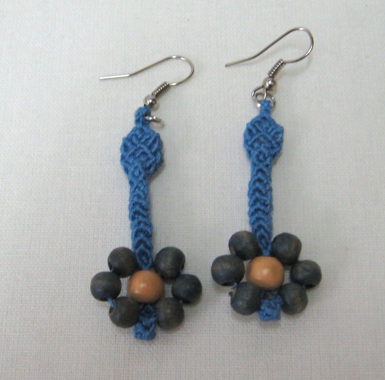 Makramee Jewelry set Blue set macrame wooden elements Macrame jewelry set Macrame earrings Macrame necklace Handmade set for women