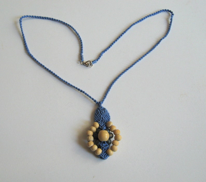 Makramee Jewelry set Blue set macrame wooden elements Macrame jewelry set Macrame earrings Macrame necklace Handmade set for women