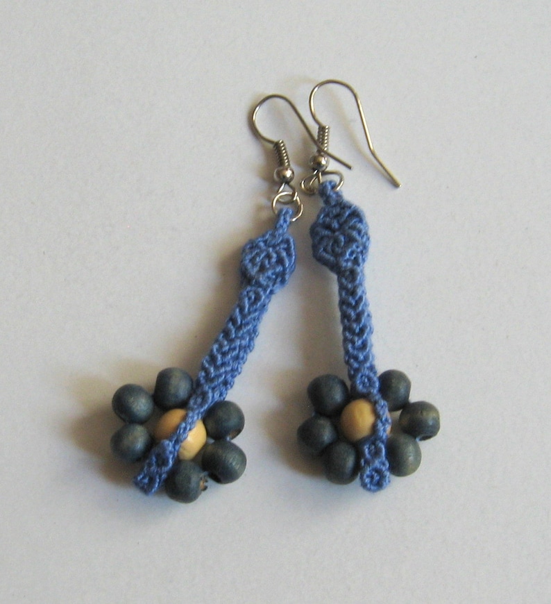 Makramee Jewelry set Blue set macrame wooden elements Macrame jewelry set Macrame earrings Macrame necklace Handmade set for women