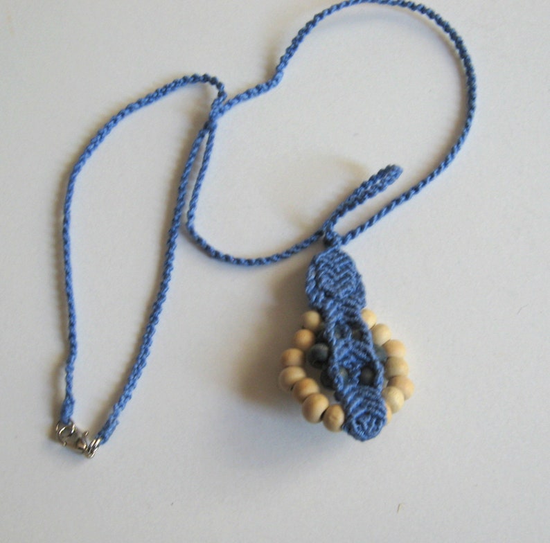Makramee Jewelry set Blue set macrame wooden elements Macrame jewelry set Macrame earrings Macrame necklace Handmade set for women