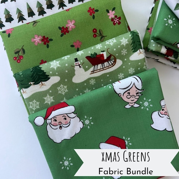 Christmas Green Fat Quarter Fabric Bundle-(4) Fat Quarters-Christmas Fabric Bundle-100% cotton