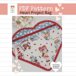 Sewing Pattern-Heart Project Bag PDF Pattern, Pouch Pattern, Stitching Organizer Pattern, instant download (not a finished item)